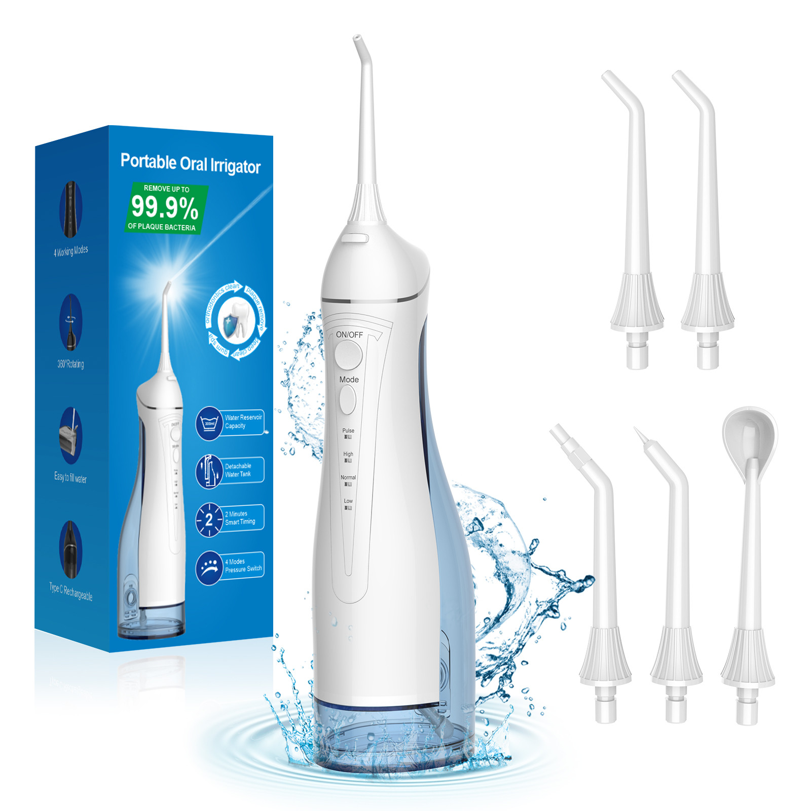 Handheld Cordless Rechargeable Water Flosser With Large Tank And 5 ...